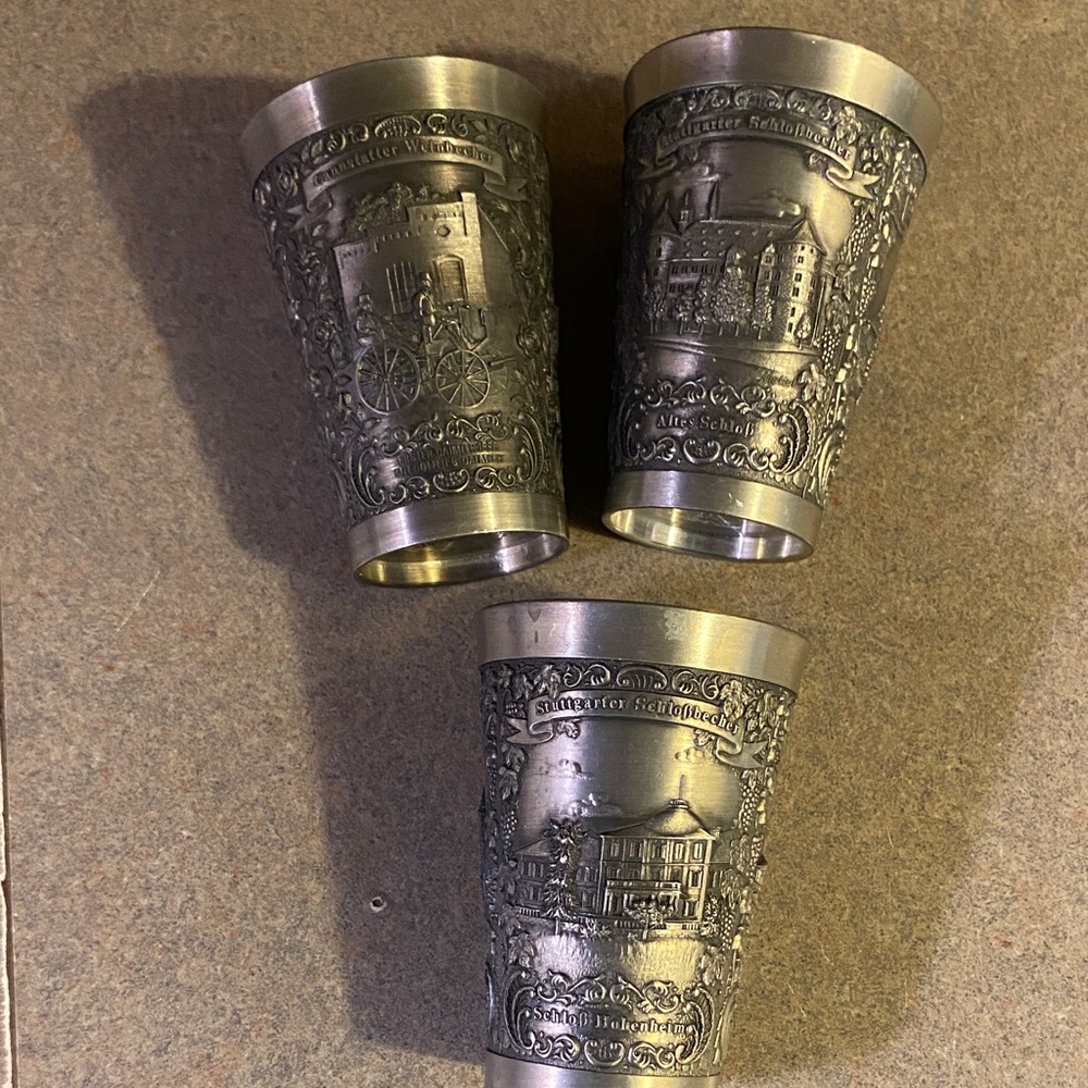 Vintage Pewter Embossed Cups